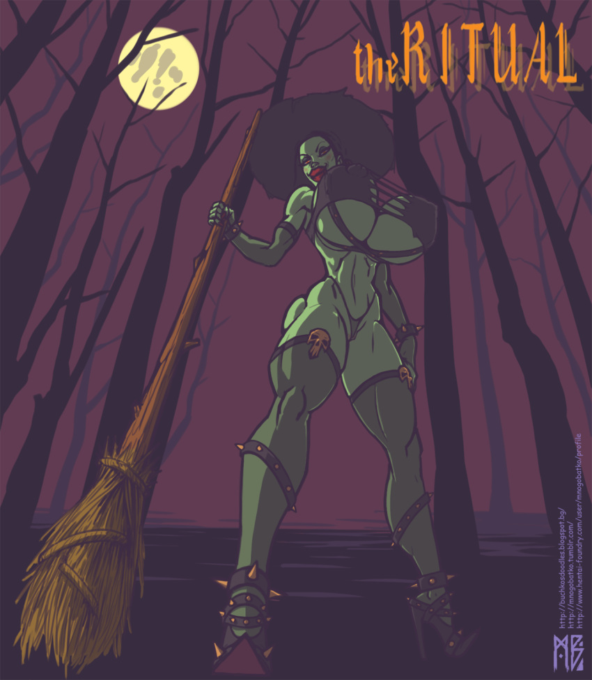 areola ass bimbo blush breasts broomstick elbow_gloves erect_nipples fat_mons female goth green_skin halloween hat heels high_heels huge_areolae huge_breasts hyper_breasts lingerie looking_at_viewer looking_down mnogobatko monster_girl muscular muscular_female nipples partially_visible_vulva pose puffy_areola puffy_nipples pussy red_eyes red_lipstick sideboob skulls smile spikes thick_lips thick_thighs thighhighs thighs thong underboob witch