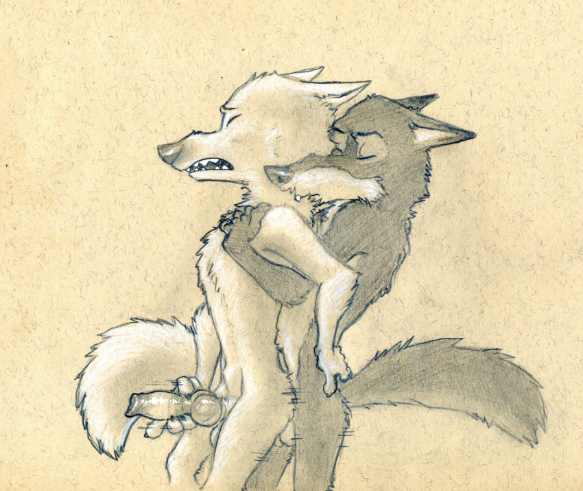 2boys anal anal_sex animal_genitalia animal_penis anthro black_and_white canine canine_penis closed_eyes disney duo furry gary_(zootopia) gay handjob knot larry_(zootopia) male male_only mammal penetration penis tush wolf yaoi zootopia