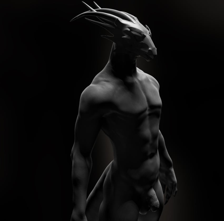 3d anthro boobart dragon lizard male nude penis reptile scale scalie sculpt solo zbrush