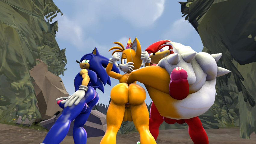 2016 3d 3d_(artwork) anthro ass backsack balls canine darksorm echidna erection fox furry group hedgehog knuckles_the_echidna male male_only mammal monotreme nude penis sonic_(series) sonic_the_hedgehog tails team_sonic