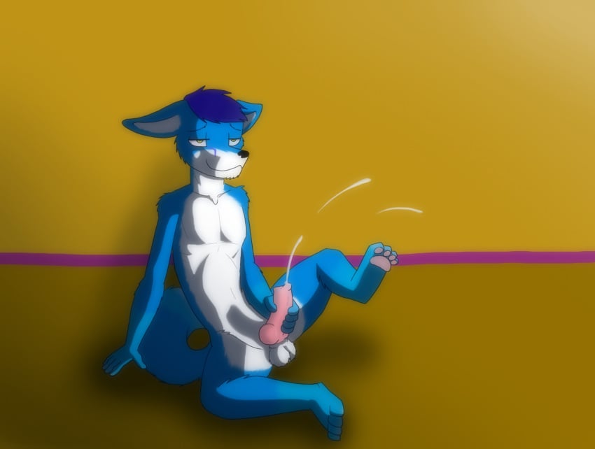 1boy anthro bluedmoka canine cum fox knot male male_only mammal masturbation orgasm solo