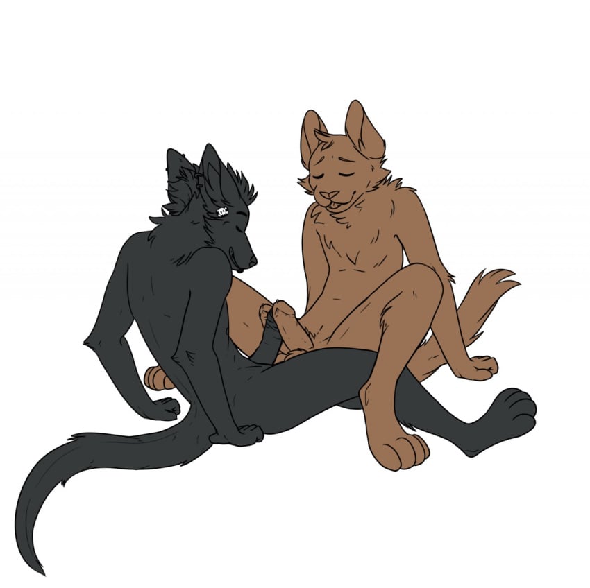 anthro canine diphallia diphallism duo feline fluffcat fotter fox frottage furry highres hybrid male mammal multi_penis mustelid otter penis rorr serval sex simple_background yaoi