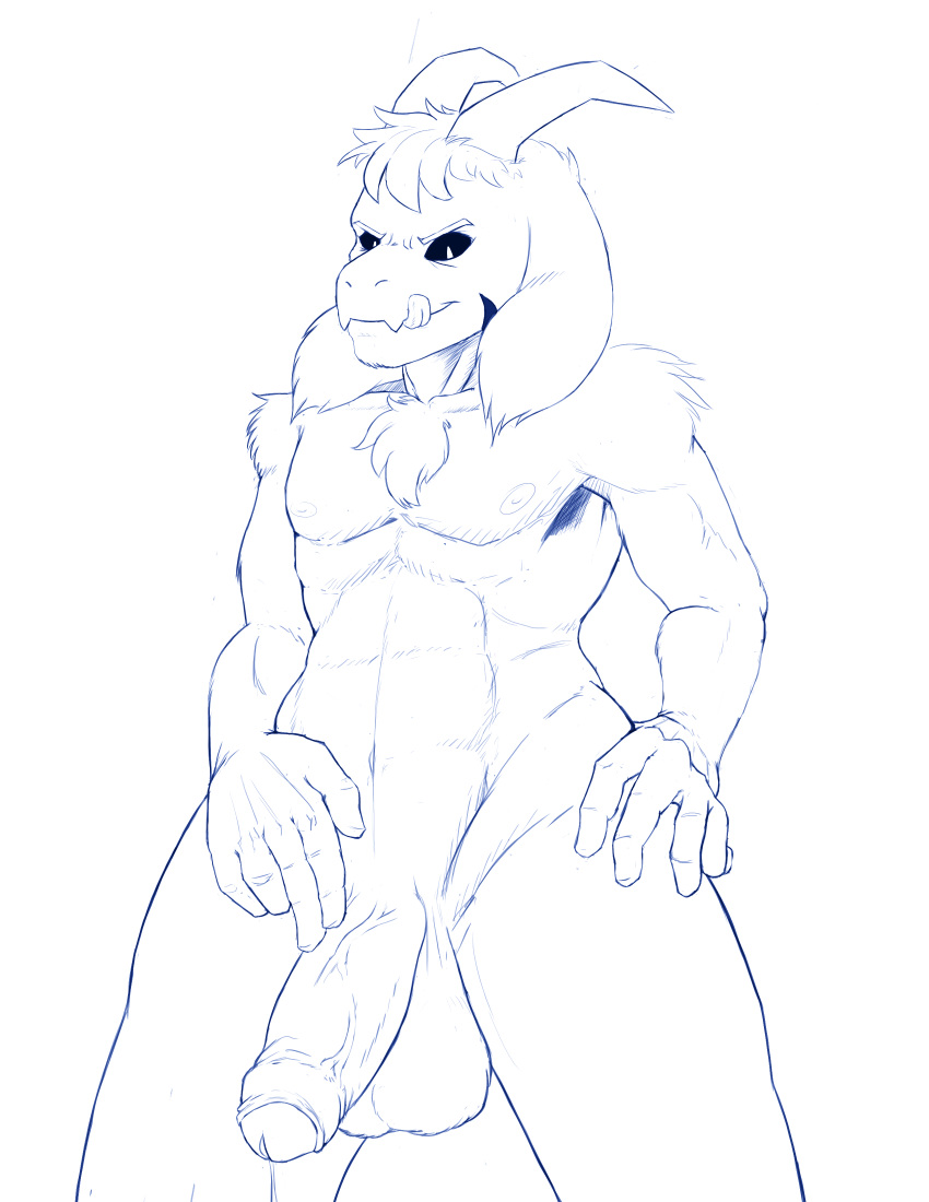 1boy anthro asriel_dreemurr balls erection humanoid_penis male male_only mammal narija penis sketch solo tattoo testicles uncensored undertale video_games