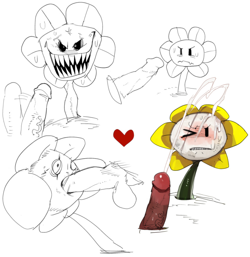 blush cum cum_on_face disembodied_penis fellatio flora_fauna flowey_the_flower human liteu male mammal multiple_poses oral orgasm penis plant pose sex sharp_teeth teeth undertale video_games