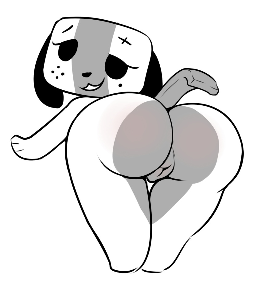 animal_genitalia animal_pussy animate_inanimate ass big_butt black_and_white butt_blush canine canine canine_pussy female mammal monochrome nintendo nintendo_switch pussy rear_view samuriolu semi-anthro switch switch_dog video_games