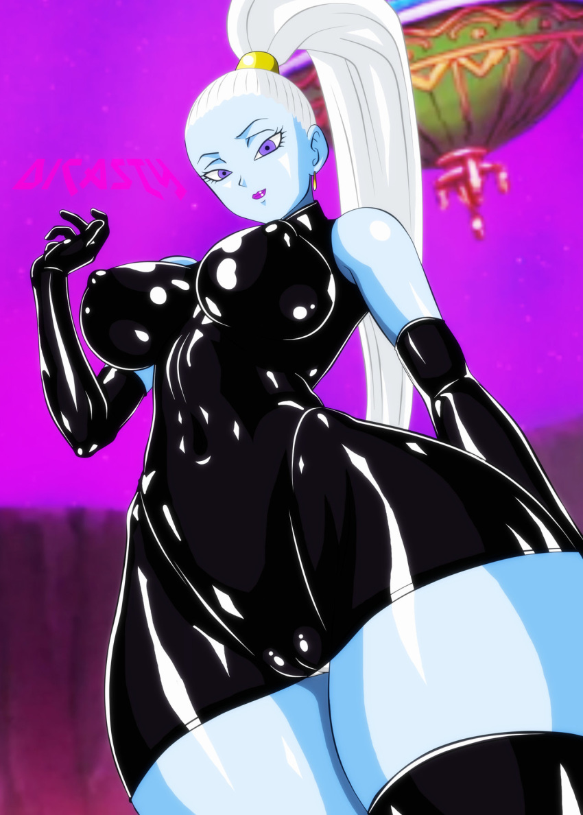 1girls 2016 angel angel_(dragon_ball) bare_shoulders black_gloves blue_skin breasts dicasty dragon_ball dragon_ball_super earrings empty_eyes erect_nipples eyebrows eyelashes eyes female female_only fingers fully_clothed gloves hands hips hourglass_figure large_breasts latex_gloves latex_legwear latex_suit legwear lipstick long_hair looking_at_viewer makeup nose panties pink_background pink_lipstick ponytail purple_eyes pussy shiny silver_hair smile solo stomach thick_thighs thighhighs tied_hair vados very_long_hair white_hair white_panties