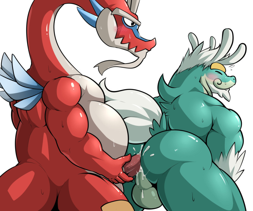 2boys anal ass back bara beard belly biceps big_penis big_testicles black_eyes blush closed_eyes crossover cum cum_in_ass cum_inside dragon drampa facial_hair gay goatee green_skin horn interspecies large_ass long_neck maldu male male_only muscular nintendo nude penis pokemon pokemon_sm red_skin scalie small_wings sweat testicles the_legend_of_zelda the_wind_waker valoo veins veiny_penis video_games wind_waker wings