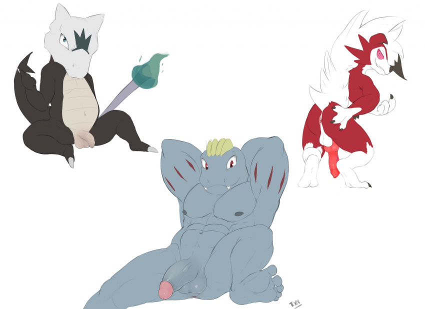 3boys alolan_form alolan_marowak animal_genitalia animal_penis anus armpits arms_behind_head ass ass_grab back beckoning belly big_penis brown_skin canine canine_penis feet flaccid flat_colors grey_skin holding humanoid knot looking_at_viewer lycanroc machoke male male_only mammal marowak midnight_lycanroc multiple_images navel nintendo nipples nude pecs penis perineum pinup pokemon pokemon_(species) pokemon_sm pose presenting presenting_hindquarters rear_view red_fur retracted_foreskin scalie seyrmo signature sitting soles standing testicles text toes uncut veins veiny_penis video_games