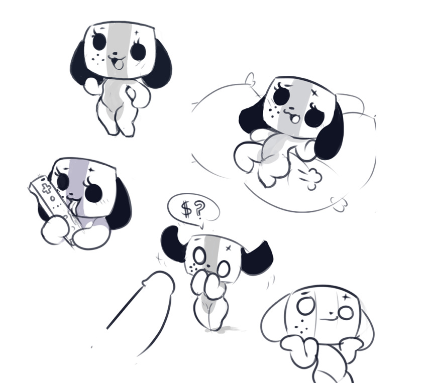 ? animate_inanimate blush canine canine faceless_male female greyscale licking male mammal monochrome nintendo nintendo_switch penis pomf semi-anthro shrug speech_bubble switch_dog tongue tongue_out unknown_artist video_games wii