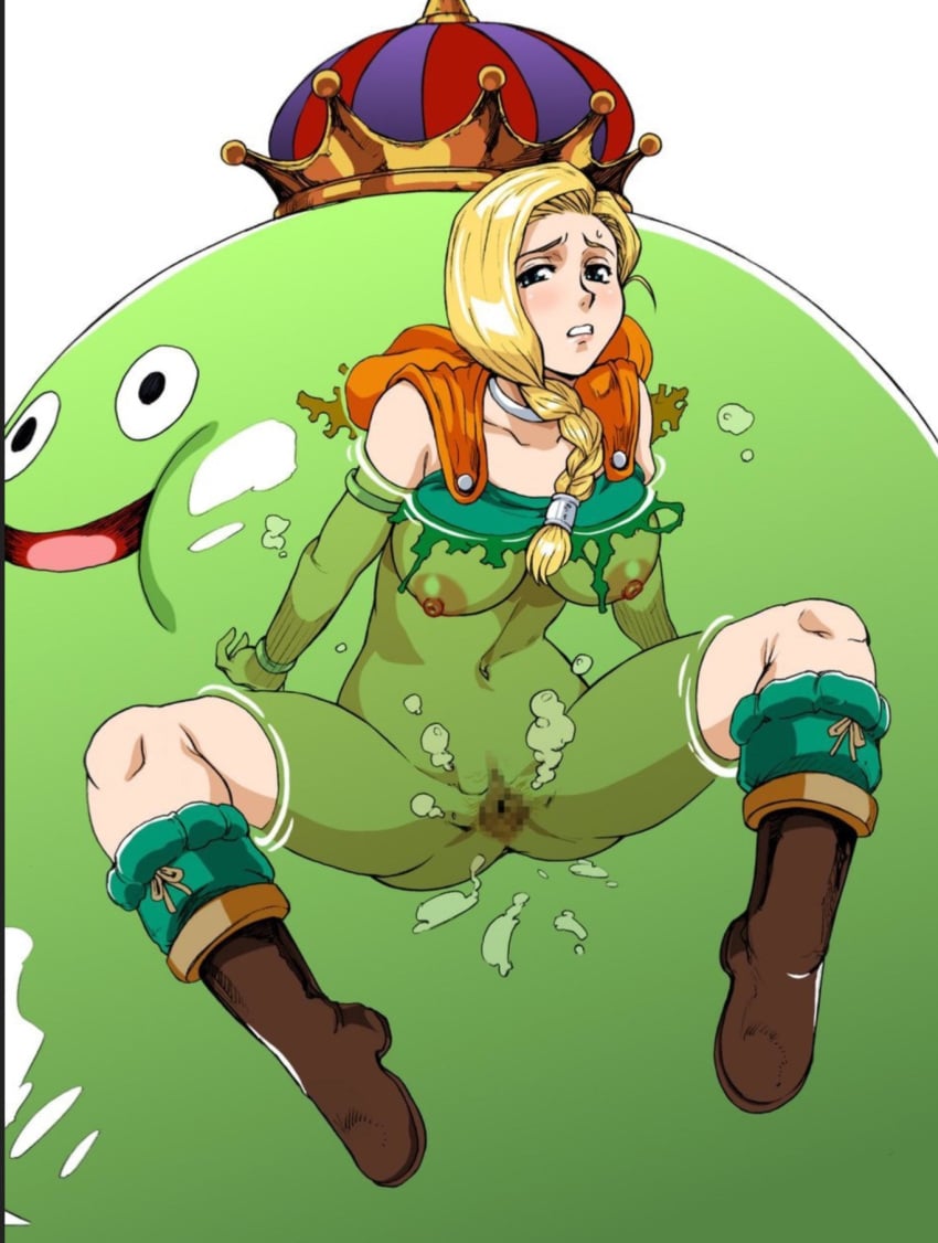 1monster bianca_whitaker blonde_hair blue_eyes blush boots braid breasts cape censored clothing crown dragon_quest dragon_quest_v feet female highres huge_monster king_cureslime_(dragon_quest) king_slime_(dragon_quest) large_breasts larger_male legs long_hair looking_at_viewer machwing monster mosaic_censoring mound_of_venus pussy rape shaved_pussy simple_background single_braid size_difference slime slime_(dragon_quest) slime_monster smaller_female spread_legs thighs tied_hair torn_clothes white_background