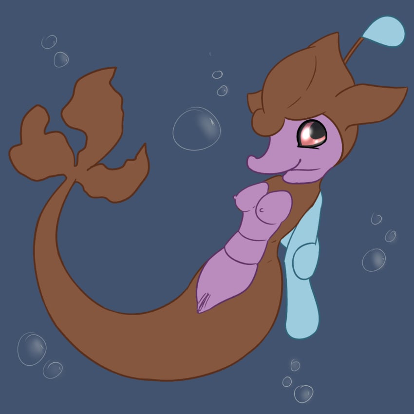 1girls anthro anthrofied black_eyes breasts brown_skin bubble erect_nipples female fish looking_at_viewer marine nintendo nipples nude pokemon posexe purple_skin pussy red_sclera seadragon seahorse simple_background skrelp smile solo underwater video_games water