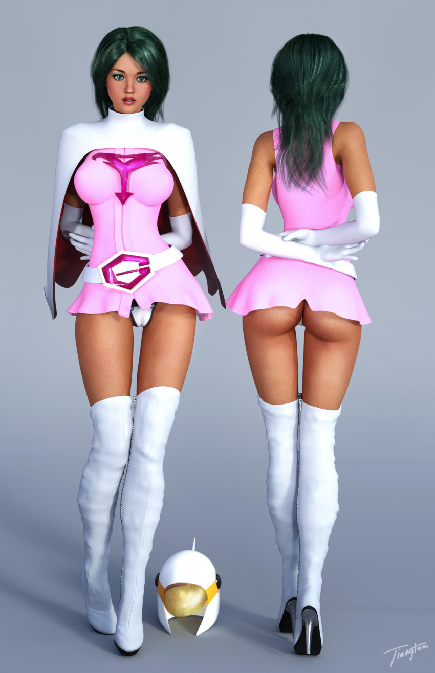 1girls 3d 70s back_view belt big_breasts boots breasts busty cameltoe cape cloak curvaceous curvy dress eyeshadow female female_only from_behind front_view gatchaman gloves green_eyes green_hair heels helmet helmet_removed high_heel_boots high_heels human jun_the_swan large_breasts leather_boots light-skinned_female light_skin lipstick long_hair makeup mascara minidress nipple_bulge nipples panties pink_dress pink_minidress pinup pussy red_lips red_lipstick signature skirt solo superheroine thigh_boots thigh_high_boots thighhigh_boots thighhighs thighs thong tiangtam visor voluptuous vulva white_belt white_cape white_cloak white_heels white_helmet white_high_heels white_panties white_thighhighs white_thong