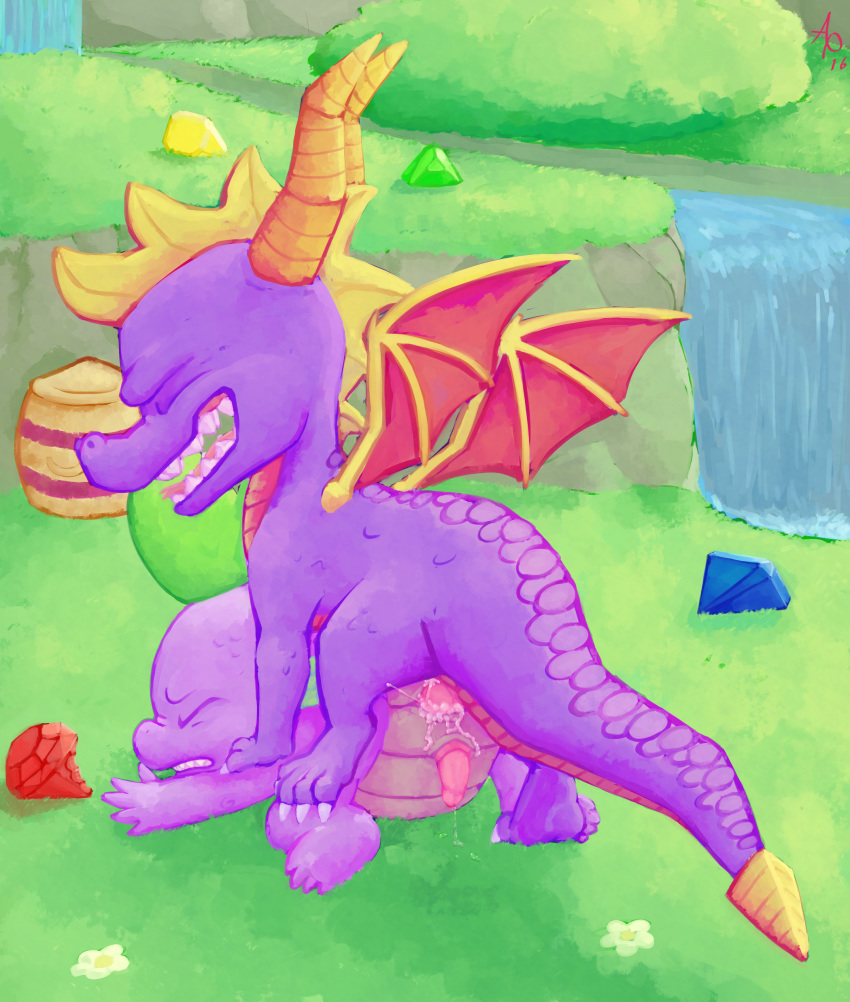 a6p anal animal_genitalia anus cum cum_inside domination dragon duo friendship_is_magic gem genital_slit knot male my_little_pony precum sex slit smooth_skin spike_(mlp) spyro spyro_the_dragon video_games yaoi