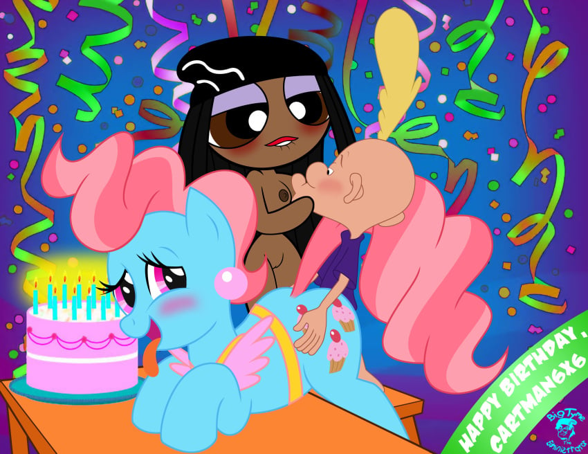 anal ass bigtyme birthday blue_fur blush brown_eyes cartoon_network cup_cake_(mlp) dark-skinned_female dark_skin dreadlocks fan_character friendship_is_magic fur hair human lani my_little_pony pink_eyes pink_hair pony powerpuff_girls pussy titeuf