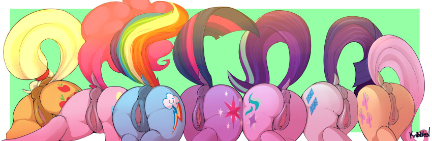 2016 absurd_res anus applejack_(mlp) ass cutie_mark earth_pony equine female female_only feral fluttershy_(mlp) friendship_is_magic group highres horse kribbles mammal my_little_pony pinkie_pie_(mlp) pony pussy rainbow_dash_(mlp) raised_tail rarity_(mlp) starlight_glimmer take_your_pick twilight_sparkle_(mlp)