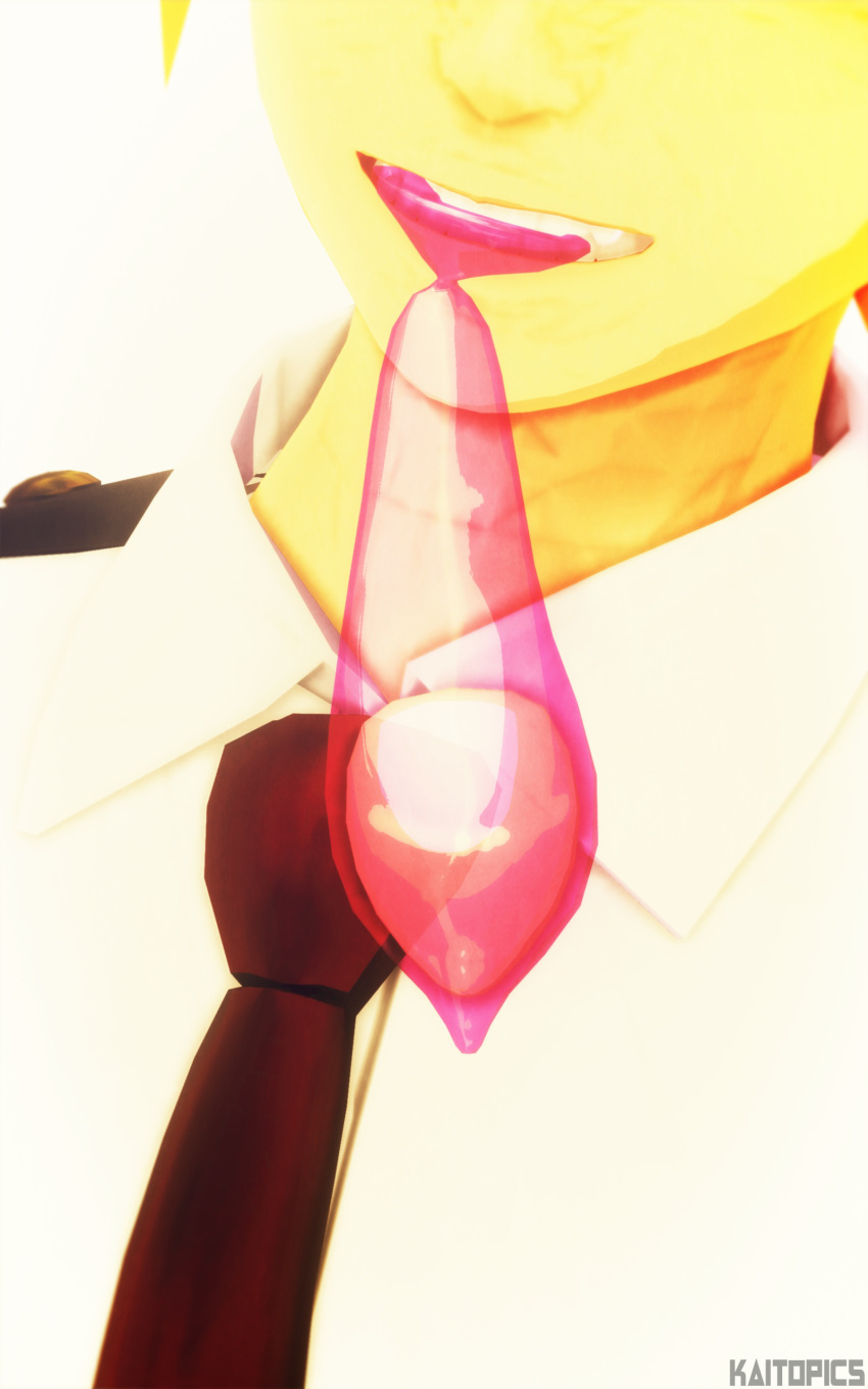 1boy 3d condom condom_in_mouth cum denki_kaminari digital_media_(artwork) filled_condom kaitopics male male_only my_hero_academia necktie school_uniform smile tie uniform used_condom