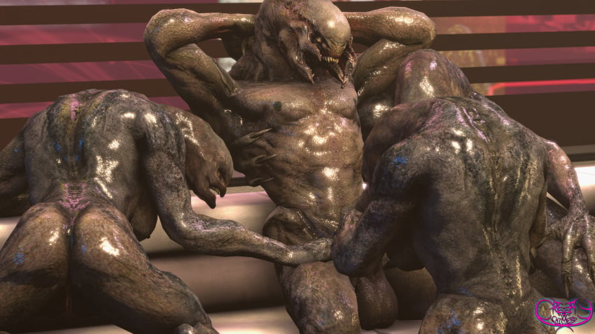 2016 3d alien armpits balls big_balls big_breasts big_penis breasts creepychimera fellatio female female_sangheili halo_(series) hands_behind_head harem male oral penis presenting presenting_pussy pussy sangheili sex sofa straight video_games