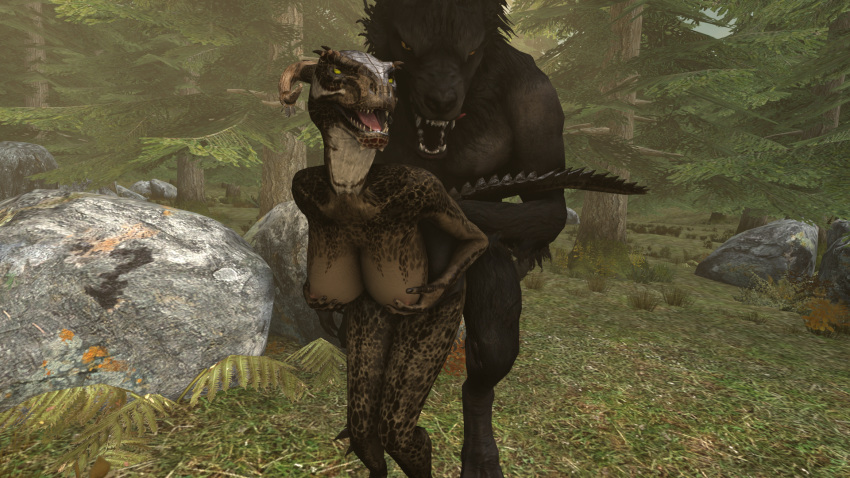 2016 3d anal anal_sex argonian breasts canine duo female highres horn male mammal nipples open_mouth penetration planetmojo reptile scalie sex skyrim source_filmmaker straight teeth the_elder_scrolls tongue were werewolf