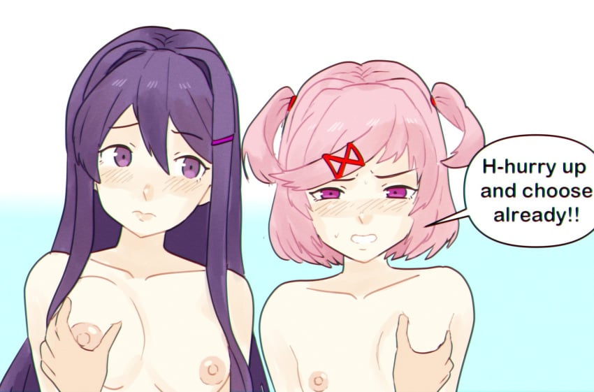 2girls blush bobcheez breasts doki_doki_literature_club female natsuki_(doki_doki_literature_club) nude tagme yuri_(doki_doki_literature_club)