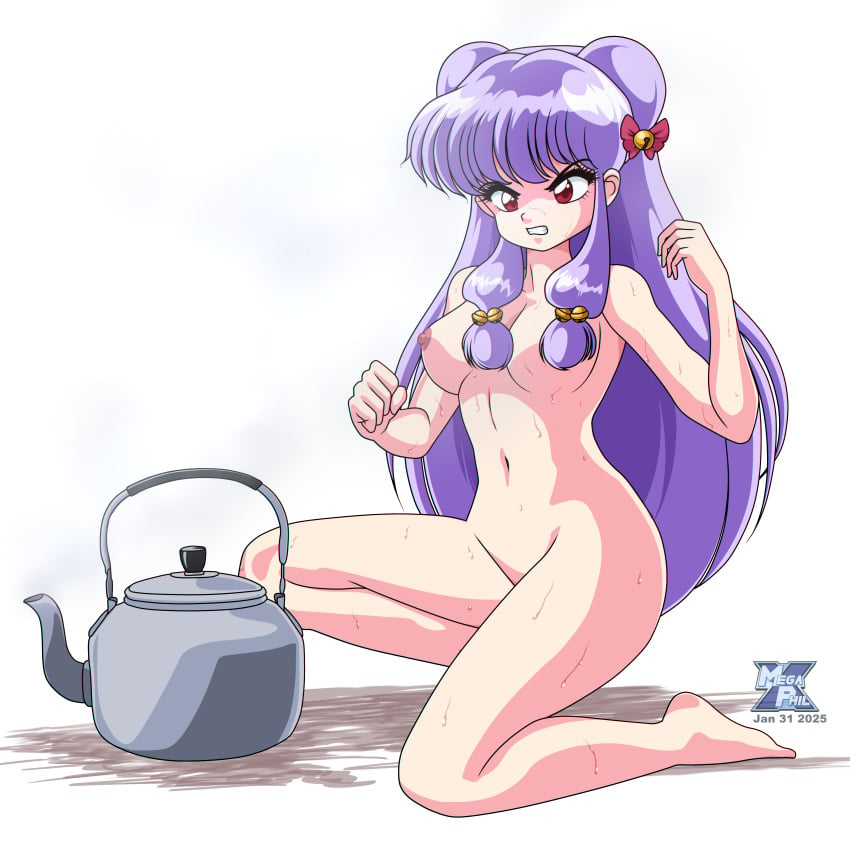 1girls angry angry_face back_length_hair breasts female_focus female_only kettle lavender_hair light-skinned_female light_skin long_bangs long_hair megaphilx naked naked_female nipples nude nude_female official_art pantyhose purple_hair pussy ranma_1/2 red_eyes shampoo_(ranma_1/2) shiny_skin solo solo_female solo_focus steamy twin_buns wet wet_body wet_skin white_background