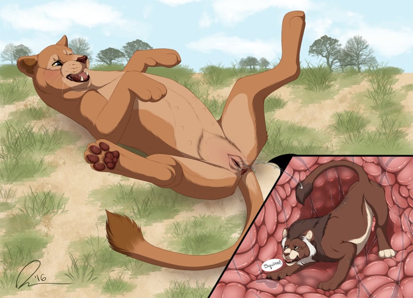 2016 anatomically_correct disney feline female feral fur highres ikenna lion macro male mammal micro nala pussy santanni size_difference squish straight the_lion_king unbirthing vaginal_penetration vore