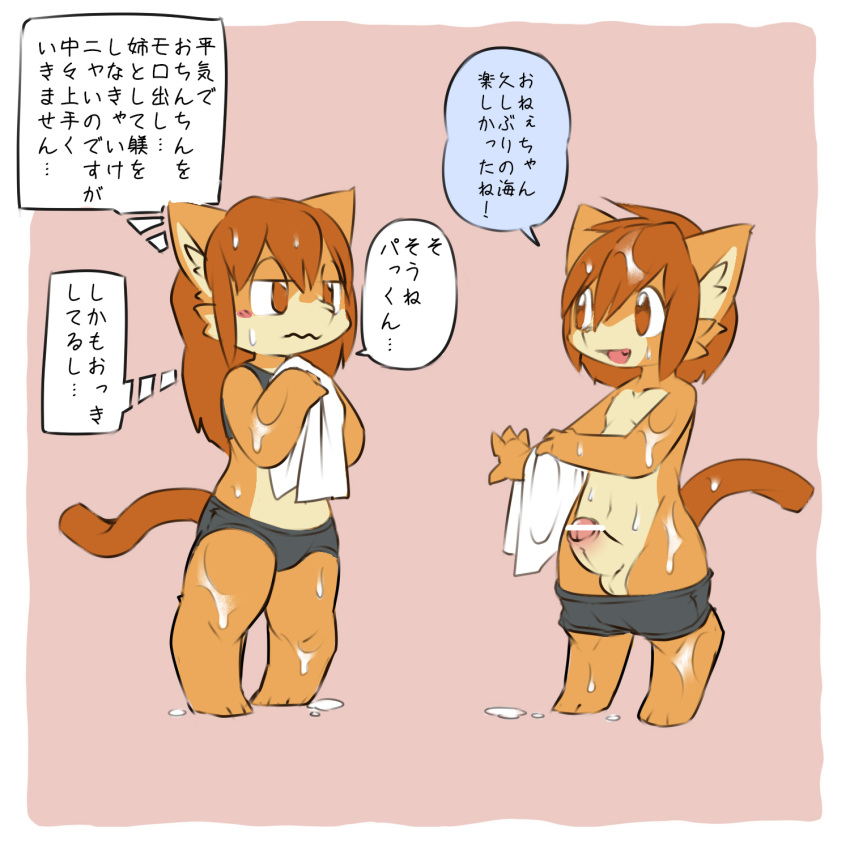 1:1 brown_fur brown_hair canid canine censored fur hair hi_res humanoid_penis kesu_pu mammal penis text translation_request