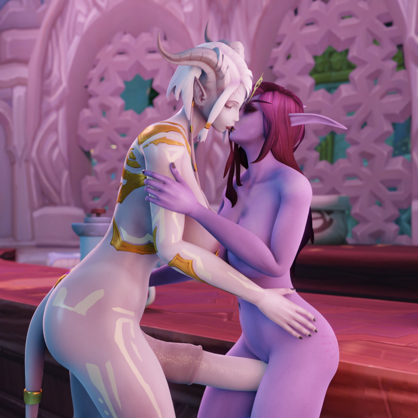 1futa 1girls 3d big_breasts blizzard_entertainment blue_skin breasts draenei equine_penis female futanari horsecock huge_cock intersex interspecies kissing ladyzomkie lightforged_draenei nakicat nipple_piercing nipple_rings original_character penis purple_hair purple_skin thigh_sex void_elf warcraft white_hair world_of_warcraft