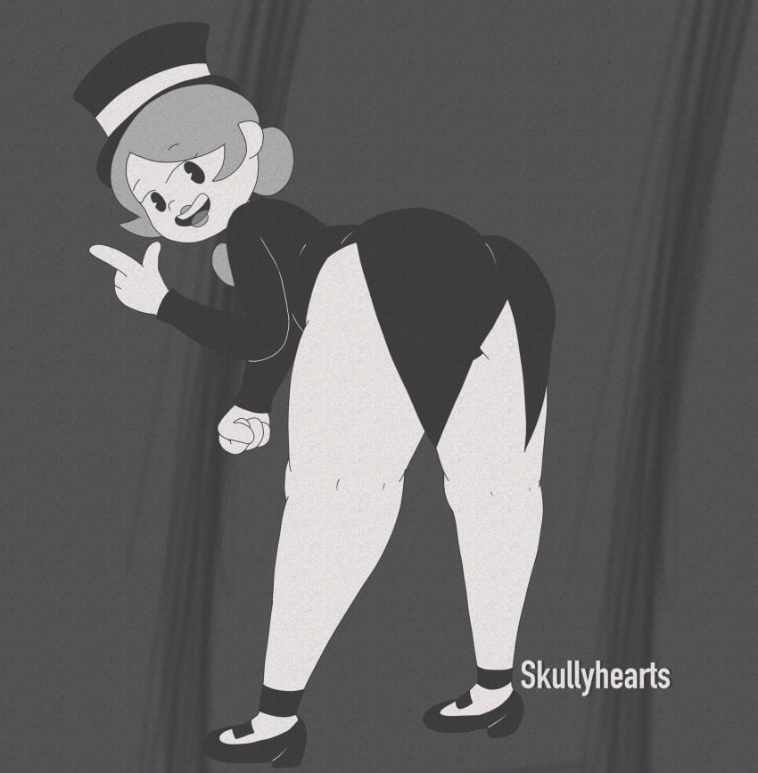 1girls 2024 2025 2d 2d_(artwork) big_ass black_and_white black_panties brenda_(clover) clothed clover_(or3o) fat_ass female grainy grey_hair jpeg jpg monochrome presenting_ass presenting_hindquarters skullyhearts solo solo_female tagme thick_thighs top_hat white_skin