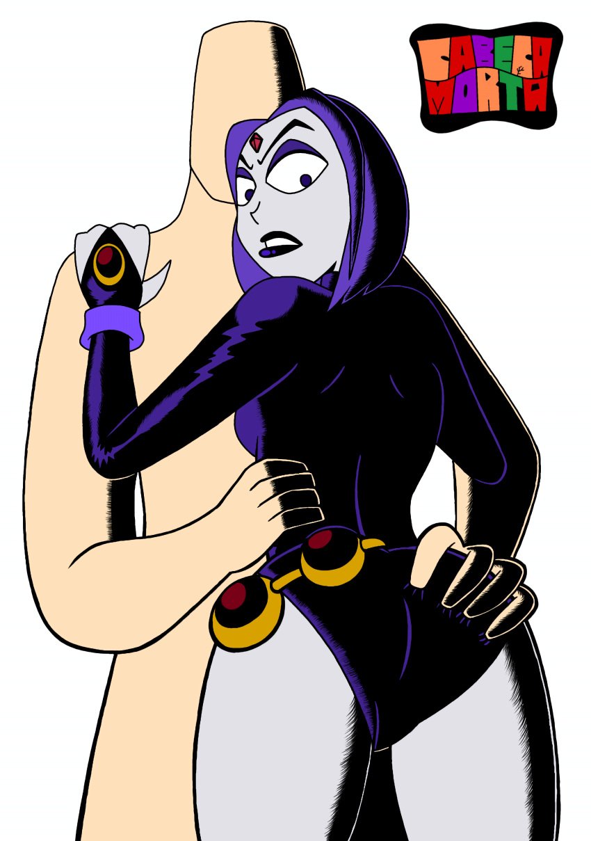 1boy 1girls dc_comics dressed forehead_jewel goth goth_girl gothic grey_skin headtalker77 lipstick purple_hair purple_lipstick raven_(dc) self_upload teen_titans