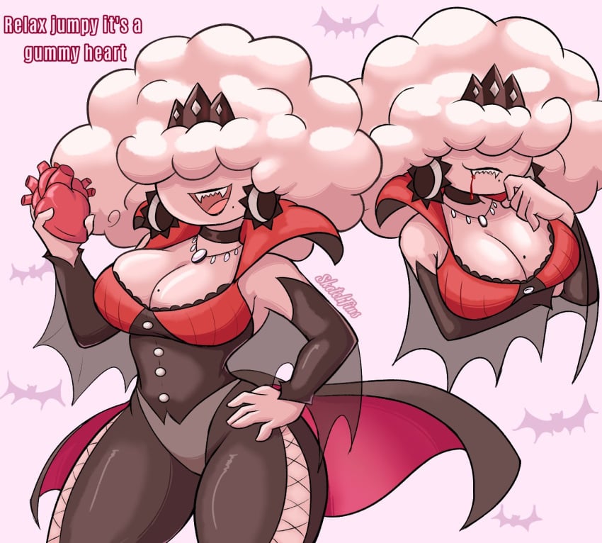 1girls air_creature air_humanoid candy clothed cloud_creature cloud_humanoid dialogue halloween heart mevia_(sketchfins) original sketchfins solo talking_to_viewer text vampire