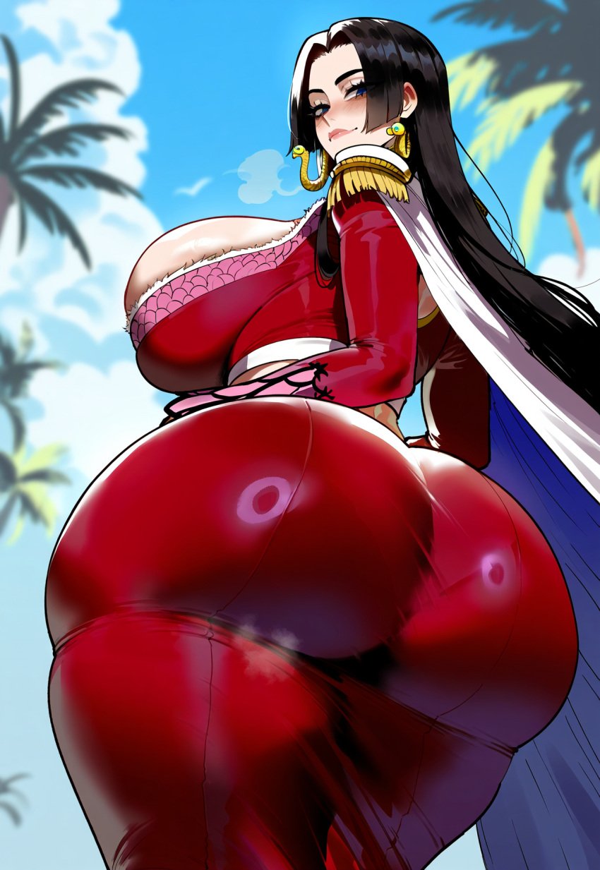 ai_generated ass ass_focus big_ass big_breasts big_butt big_thighs black_hair blue_eyes boa_hancock cleavage closed_mouth clothing curvy curvy_female curvy_figure dijiai dress female female_only focus from_below from_front_position front_view hourglass_figure long_hair looking_at_viewer looking_back massive_ass massive_butt midriff nsfw one_piece outdoors pose round_ass round_butt sky smiling standing thiccwithaq_(ai_style) thick thick_ass thick_butt thick_legs thick_thighs thighs wide_hips