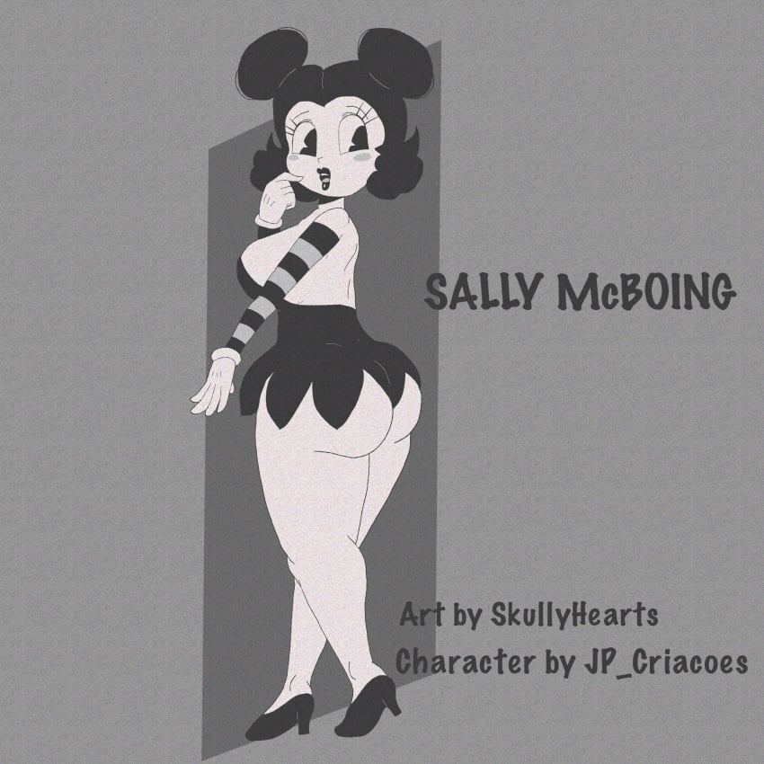 1girls 2024 2025 big_ass big_breasts black_dress black_hair dress_lift female high_heels looking_back monochrome original pereira_cartoons rubberhose sally_mcboing skullyhearts solo solo_female tagme thick_ass thick_thighs thighs toony white_skin wide_hips