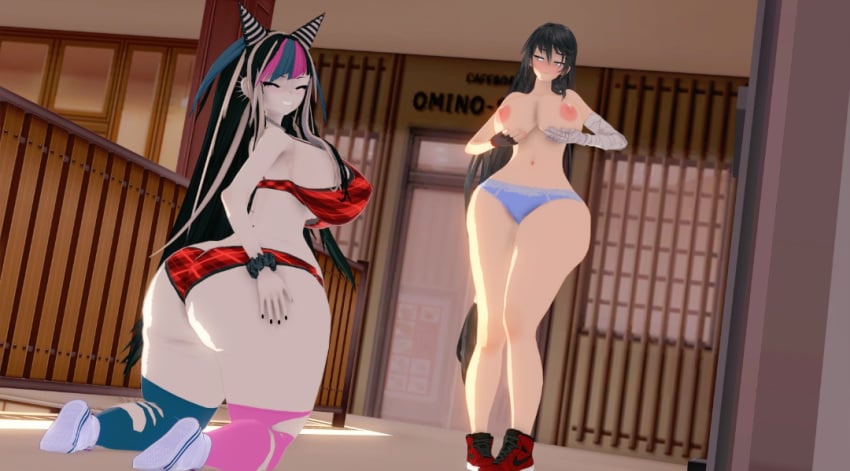 2girls big_ass big_breasts danganronpa danganronpa_2:_goodbye_despair ebookie_meowda excited grabbing_ass grabbing_breasts holding_ass holding_breast huge_breasts massive_breasts mioda_ibuki modeling photoshoot showing_off tales_of_berseria thick_thighs velvet_crowe wide_hips