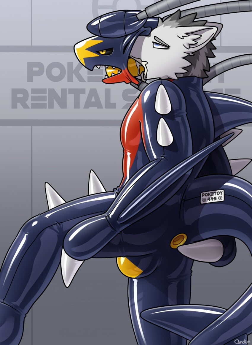 anal anthro canid canine canis clothing cock_gag deep_throat dronesuit gag garchomp generation_4_pokemon glue hacony hi_res latex latex_clothing latex_skinsuit male mammal nintendo nose_tube null_bulge objectification oral oral_penetration penetrable_plug penetrable_sex_toy penetration permanent plug_(sex_toy) pokemon pokemon_(species) robotic_arm sex_toy skinsuit solo tight_clothing tunnel_plug wolf