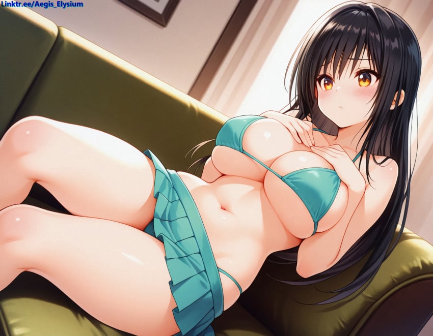 1girls accurate_art_style aegis_elysium afternoon ai_art ai_generated alternate_breast_size bed bikini black_dress black_hair blush blushing_at_viewer breasts cleavage curtain curtains day female female_focus gem grabbing grabbing_boobs grabbing_breast grabbing_breasts hair_ornament headpiece highres holding holding_boobs holding_breast horny huge_breasts indoors jewelry kotegawa_yui large_breasts legs lewd long_hair looking_at_viewer looking_down naughty navel orange_eyes panties pervert room shirt skirt smile sofa solo solo_focus symbol thick thick_breasts thick_thighs thighhighs thighs to_love-ru to_love-ru_darkness tsundere undressing very_long_hair wall wall_(structure) wardrobe watermark window windows yui_kotegawa