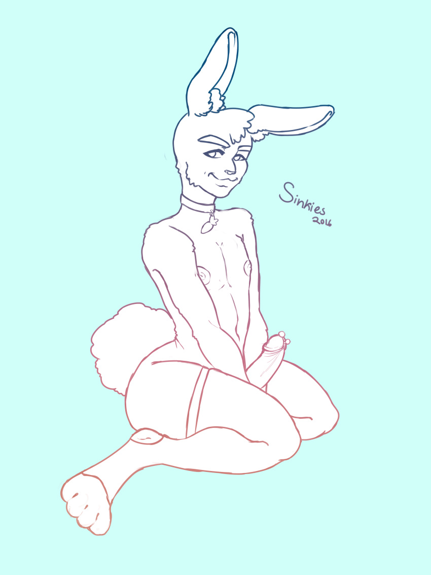 1boy anthro big_nipples big_penis blue bunny collar erection femboy furry gabriel inverted_nipples male male_only nipples penis piercing rabbit sinkies sitting sketch solo thunder_thighs white_fur