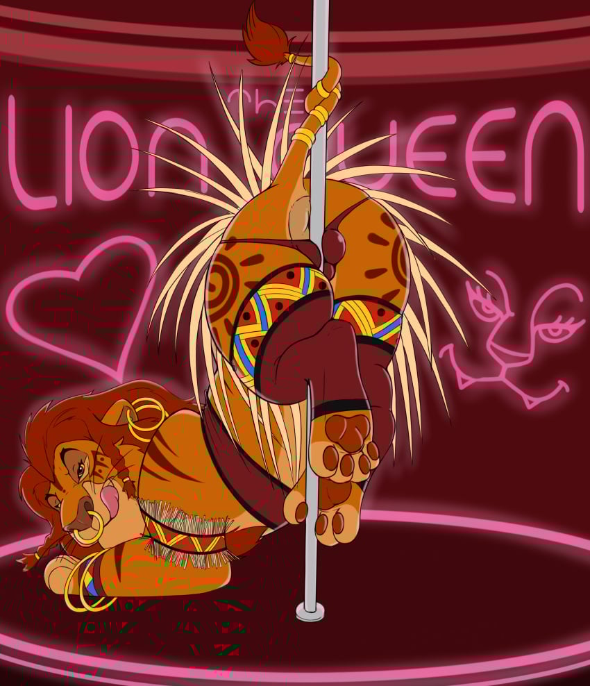 absurd_res anus ass_up bulge clothing disney felid feral hi_res legwear licking licking_lips lion looking_at_viewer male mammal mufasa pantherine pawpads pole smile solo stripper_pole the_lion_king theoryofstrings thigh_highs tongue tongue_out