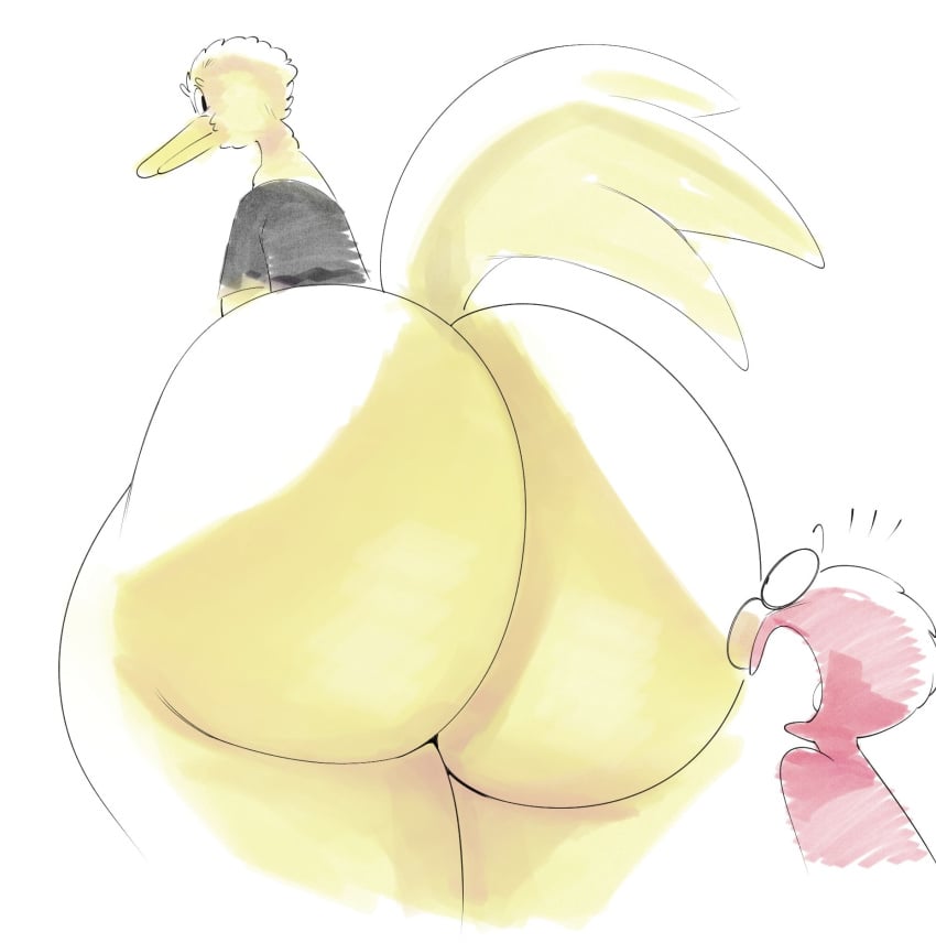 ass avian big_ass big_bird big_butt bird bottomless elmo femboy muppets sesame_street sqoon wide_hips yellow_body yellow_feathers