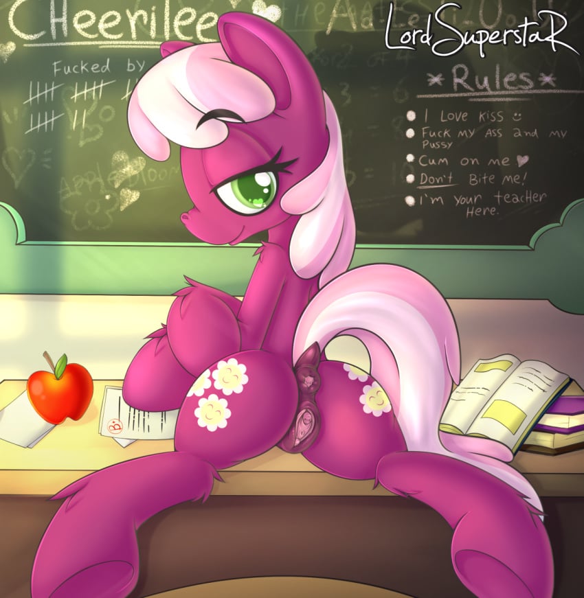 apple cheerilee_(mlp) classroom earth_pony equid equine female feral friendship_is_magic furry green_eyes hooves horse lord_superstar mammal my_little_pony pink_hair pony ponyville ponyville_schoolhouse pussy school teacher