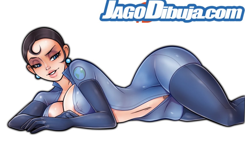 1girls agent_honeydew belly black_hair blue_eyes bodysuit breasts cartoon_network cleavage covered_breasts covered_nipples dexter's_laboratory dial_m_for_monkey elbow_gloves female female_only gloves hips jago_dibuja large_breasts legs legwear navel short_hair tagme thighs unzipped