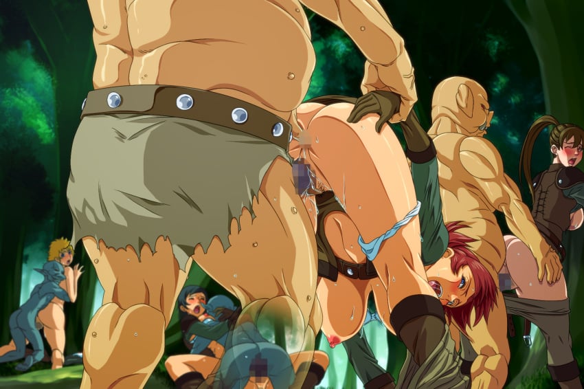 4boys 4girls 4monsters against_tree anus areolae arm_grab arms_held_back ass blonde_hair blue_eyes blue_hair blush boots breasts brown_hair censored clothed_female_nude_male defeated doggy_style forest from_behind_position gangrape gloves group_sex hanging_breasts highres inja_no_kuruwa large_breasts legs long_hair looking_back mass_rape missionary_position monster monster_rape mosaic_censoring multiple_boys multiple_girls nipples one_eye_closed open_mouth orgy original outdoors panties panties_around_leg party_wipe penis ponytail prison_guard_position pubic_hair pussy rape red_hair sex short_hair spoils_of_war sweat thighs tied_hair top-down_bottom-up trees underwear vaginal_penetration