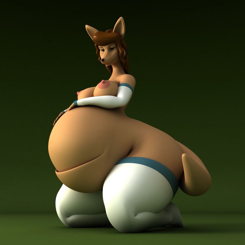 3d abigail_roo anthro anthroanim areola ass belly big_belly breasts brown_hair erect_nipples female furry huge_butt hyper hyper_belly hyper_pregnancy kangaroo leggings legwear long_hair mammal marsupial nipples pregnant ready_to_pop simple_background smile solo thick_thighs wide_hips