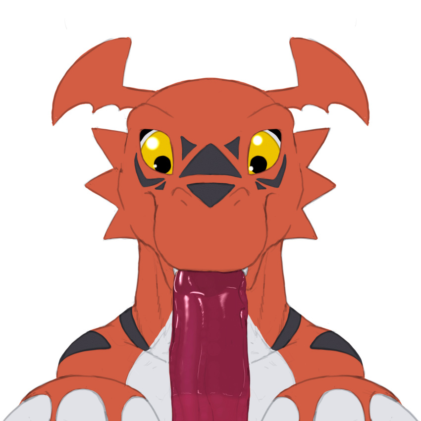 2016 ambiguous_gender animated balls digimon duo fellatio feral fin guilmon hi_res male male_only oral penis scalie sex simple_background tagme white_background xanthor yellow_eyes