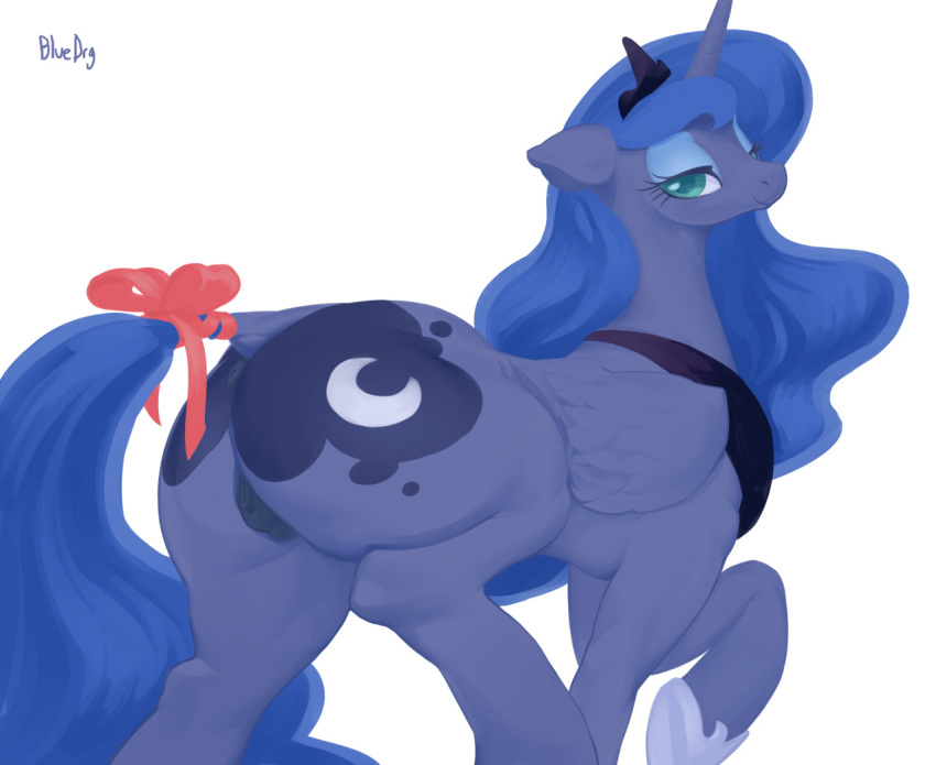 alicorn anus ass big_butt bluedrg19 equine female friendship_is_magic horn looking_at_viewer mammal my_little_pony princess_luna_(mlp) pussy simple_background solo white_background wings