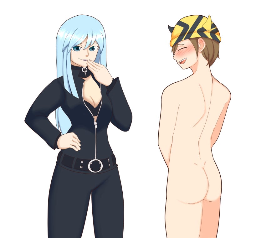 1boy 1girls ass ass_awe ass_cheeks ass_exposed ass_focus atlus back_muscles back_view beanie behind behind_view blue_eyes blue_hair blush bodysuit breasts brown_hair butt_cheeks butt_crack butt_focus casual casual_exposure casual_nudity cfnm choker closed_eyes closed_mouth closed_smile clothed_female clothed_female_nude_male commission commissioner_upload covering covering_crotch covering_privates demon demon_girl devil_summoner dimples dimples_of_venus embarrassed embarrassed_male embarrassed_nude_male enjoying enm female femdom from_behind from_behind_position from_front_position front_view fully_clothed hand_on_hip hand_on_mouth hand_over_crotch hat hat_only leather_clothing light-skinned_female light-skinned_male light_skin male male_ass male_ass_focus male_focus megami_tensei nemissa_(megami_tensei) nude nude_male open_clothes open_jacket open_mouth orangemint_4444 pale-skinned_female pale-skinned_male pale_skin shy simple_background smirk smirking soul_hackers standing uc-four white_background yuichi_haga