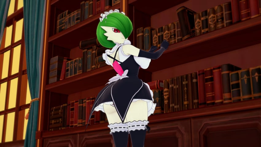 big_ass big_breasts big_butt female gardevoir gloves half-closed_eyes koikatsu looking_at_viewer looking_back maid maid_apron maid_headdress maid_outfit maid_uniform no_humans pokemon pokemon_(species) render_007 thighhighs voluptuous voluptuous_female