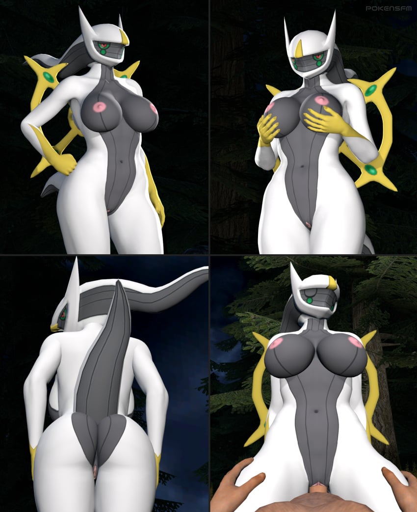 3d 3d_(artwork) anthro arceus ass breasts breasts_grab female game_freak generation_4_pokemon hand_on_hip human human_on_anthro legendary_pokemon male male/female nintendo nipples nude pokemon pokemon_(species) pokensfm pokephilia presenting_breasts presenting_hindquarters