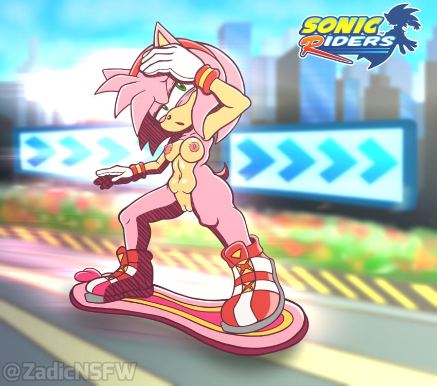 1girl 1girls amy_rose anthro big_nipples big_thighs breasts curvy curvy_female curvy_figure eulipotyphlan female female_focus female_only green_eyes half-closed_eyes hedgehog hips naked_footwear nipples no_panties nude nude_anthro nude_female pink_body pink_hair pussy sonic_(series) sonic_riders sonic_the_hedgehog_(series) thick_thighs vagina wide_hips zadicnsfw