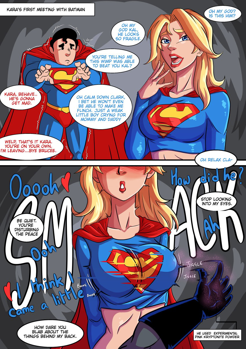 batman batman_(series) blonde_hair blue_eyes bruce_wayne clark_kent kara_danvers kara_zor-el supergirl superheroine superman_(series) wacum