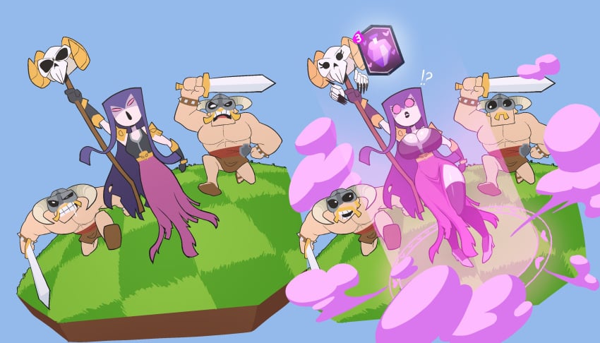 1girls 2boys 2d 2d_(artwork) absurd_res aqua_background ass_expansion barbarian blue_background bottomwear breast_expansion breasts butt_expansion casting_spell clash_(series) clash_of_clans clash_royale clothes clothing digital_drawing_(artwork) digital_media_(artwork) elite_barbarian_(clash_royale) female female_focus headgear headwear helmet magic male simple_background spell sqwunx_(artist) standing supercell tagme thigh_expansion topwear trio witch witch_(clash_of_clans) witch_(clash_royale)